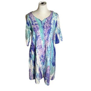 Soft Surroundings Midi Dress Women's Size Small Painters Palette Tie Dye Pockets